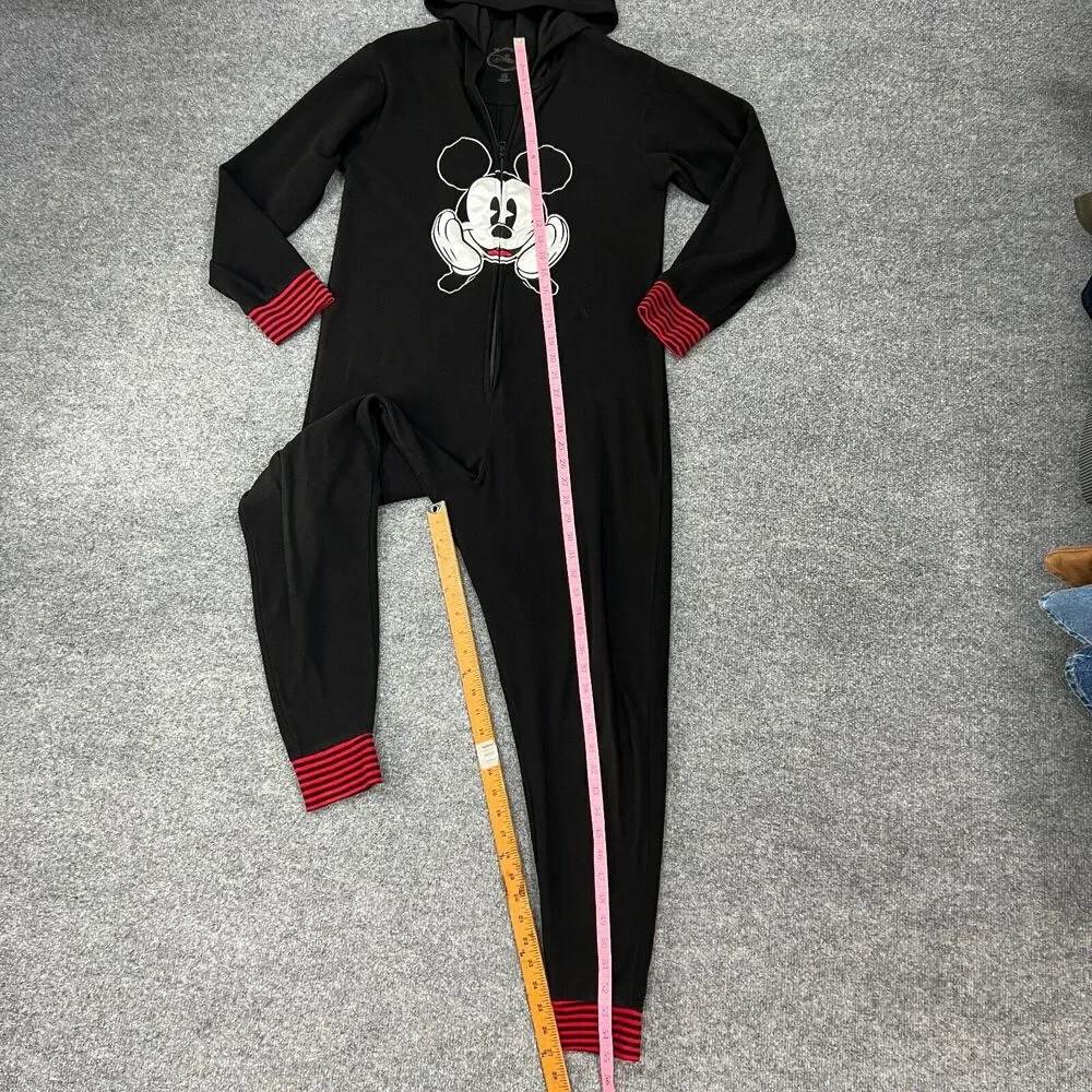 Disney Mickey One Piece Pajama Youth Girls S Small Zip Front Footless Hooded PJs